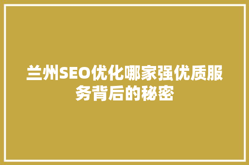 兰州SEO优化哪家强优质服务背后的秘密