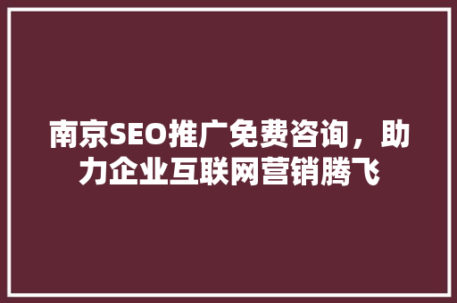 南京SEO推广免费咨询，助力企业互联网营销腾飞