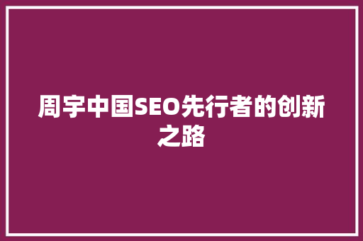 周宇中国SEO先行者的创新之路