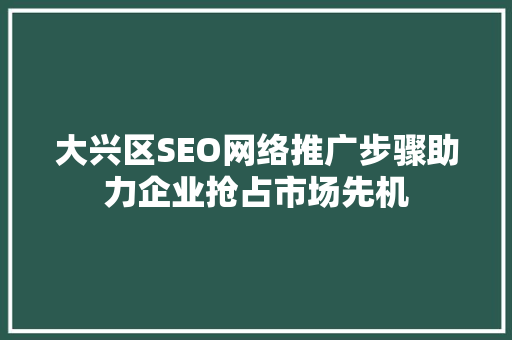 大兴区SEO网络推广步骤助力企业抢占市场先机