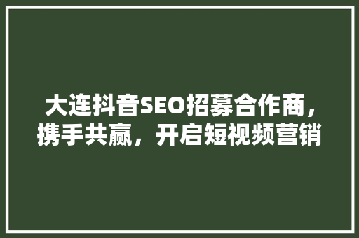 大连抖音SEO招募合作商，携手共赢，开启短视频营销新篇章