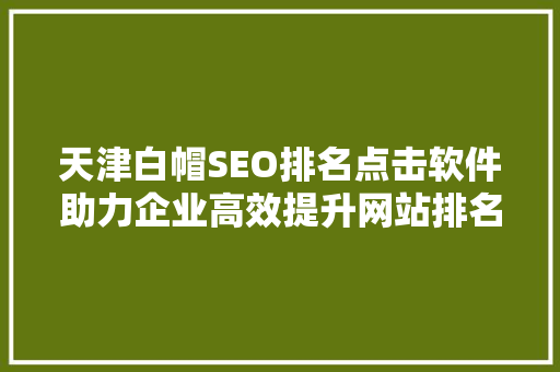 天津白帽SEO排名点击软件助力企业高效提升网站排名