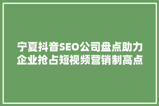 宁夏抖音SEO公司盘点助力企业抢占短视频营销制高点