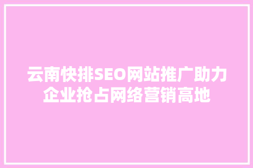 云南快排SEO网站推广助力企业抢占网络营销高地