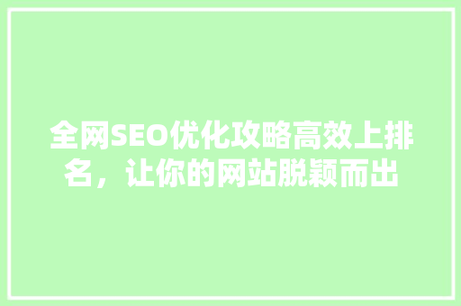 全网SEO优化攻略高效上排名，让你的网站脱颖而出