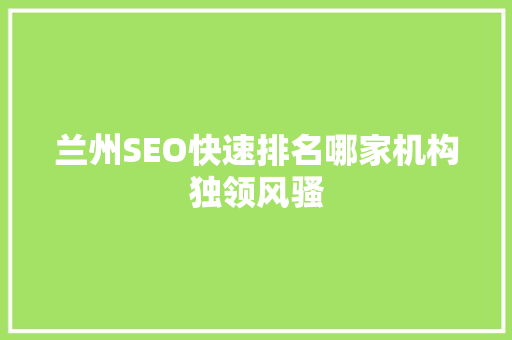 兰州SEO快速排名哪家机构独领风骚