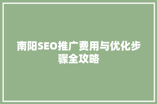 南阳SEO推广费用与优化步骤全攻略