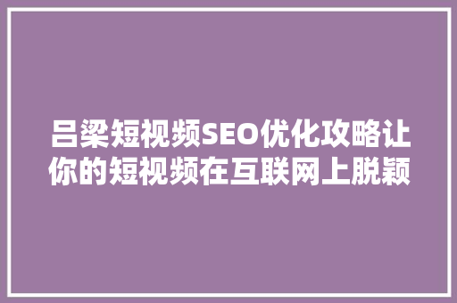 吕梁短视频SEO优化攻略让你的短视频在互联网上脱颖而出