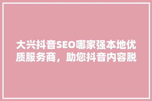 大兴抖音SEO哪家强本地优质服务商，助您抖音内容脱颖而出