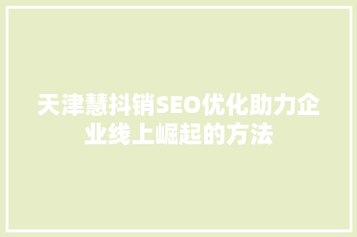 天津慧抖销SEO优化助力企业线上崛起的方法