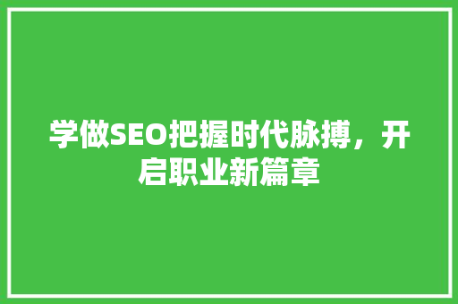 学做SEO把握时代脉搏，开启职业新篇章