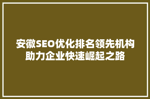 安徽SEO优化排名领先机构助力企业快速崛起之路