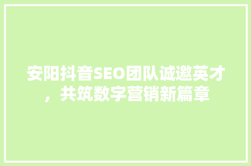安阳抖音SEO团队诚邀英才，共筑数字营销新篇章