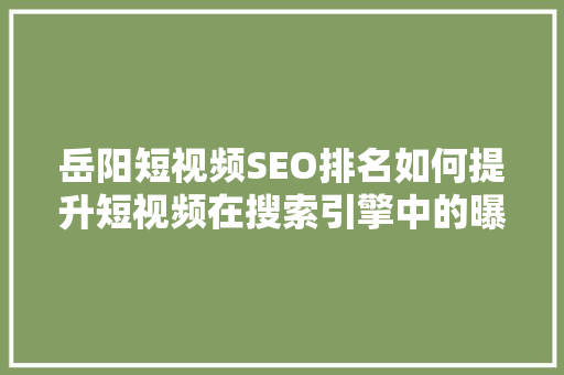 岳阳短视频SEO排名如何提升短视频在搜索引擎中的曝光度