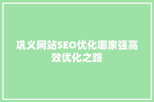 巩义网站SEO优化哪家强高效优化之路