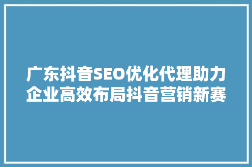 广东抖音SEO优化代理助力企业高效布局抖音营销新赛道