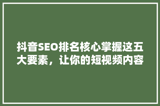 抖音SEO排名核心掌握这五大要素，让你的短视频内容脱颖而出