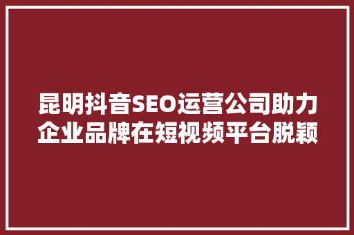 昆明抖音SEO运营公司助力企业品牌在短视频平台脱颖而出