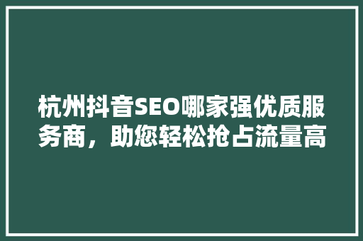 杭州抖音SEO哪家强优质服务商，助您轻松抢占流量高地