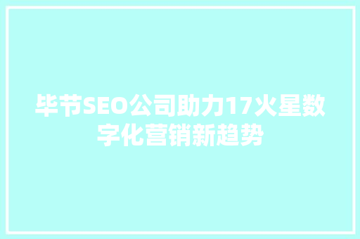 毕节SEO公司助力17火星数字化营销新趋势