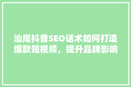 汕尾抖音SEO话术如何打造爆款短视频，提升品牌影响力