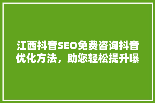 江西抖音SEO免费咨询抖音优化方法，助您轻松提升曝光率