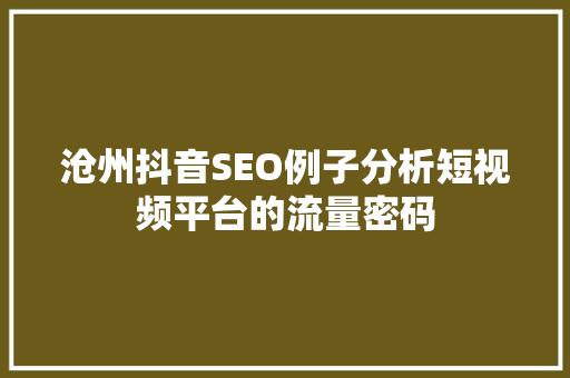 沧州抖音SEO例子分析短视频平台的流量密码