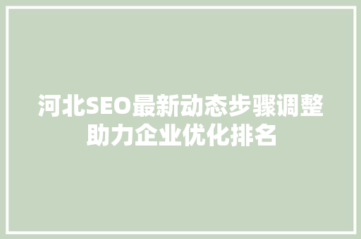 河北SEO最新动态步骤调整助力企业优化排名
