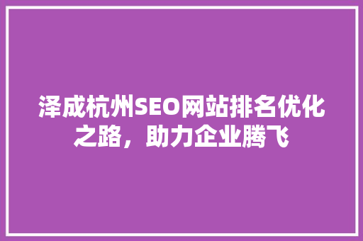 泽成杭州SEO网站排名优化之路，助力企业腾飞