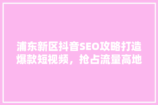 浦东新区抖音SEO攻略打造爆款短视频，抢占流量高地