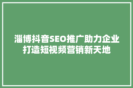 淄博抖音SEO推广助力企业打造短视频营销新天地