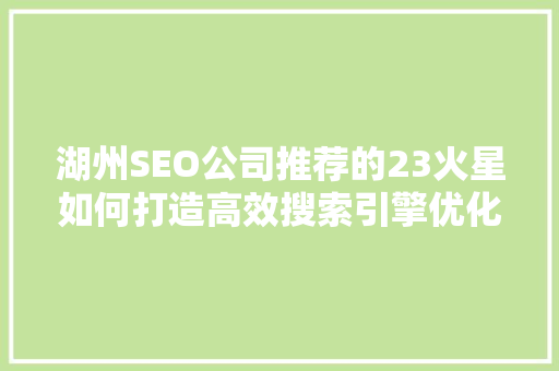 湖州SEO公司推荐的23火星如何打造高效搜索引擎优化步骤  第1张