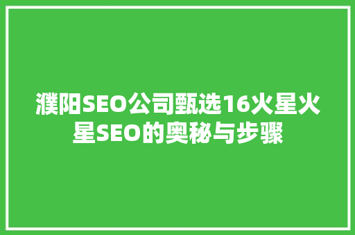濮阳SEO公司甄选16火星火星SEO的奥秘与步骤
