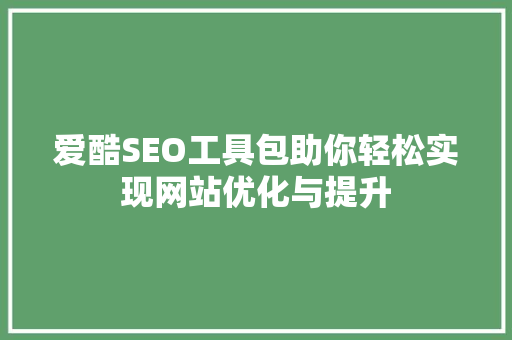 爱酷SEO工具包助你轻松实现网站优化与提升