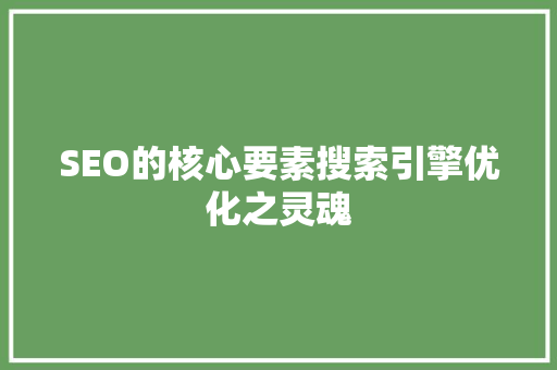 SEO的核心要素搜索引擎优化之灵魂