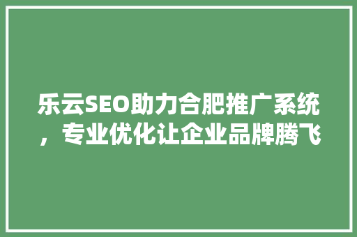 乐云SEO助力合肥推广系统，专业优化让企业品牌腾飞