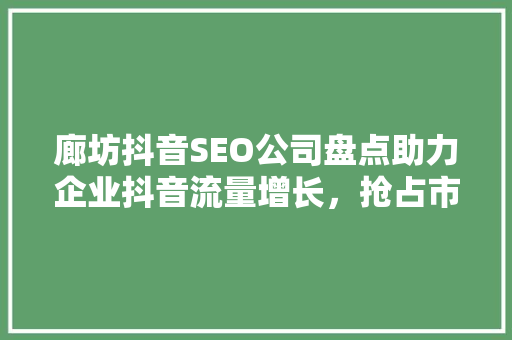 廊坊抖音SEO公司盘点助力企业抖音流量增长，抢占市场先机
