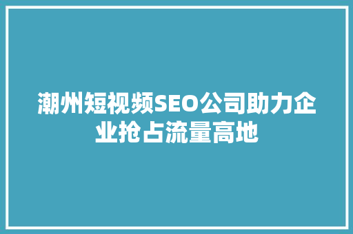 潮州短视频SEO公司助力企业抢占流量高地