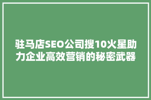 驻马店SEO公司搜10火星助力企业高效营销的秘密武器