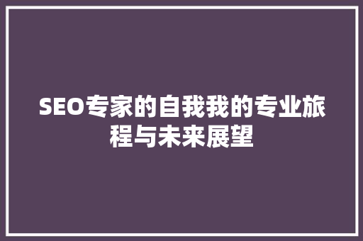 SEO专家的自我我的专业旅程与未来展望