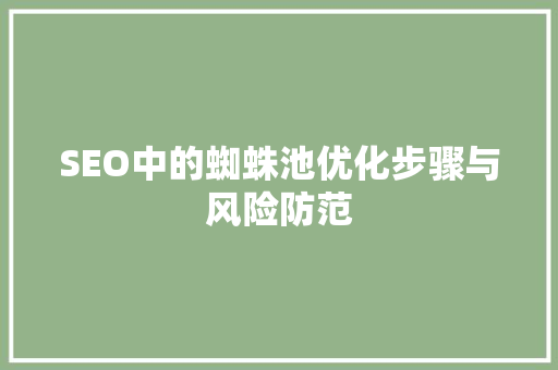 SEO中的蜘蛛池优化步骤与风险防范