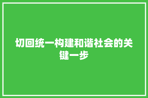 切回统一构建和谐社会的关键一步