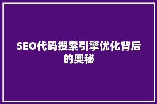 SEO代码搜索引擎优化背后的奥秘