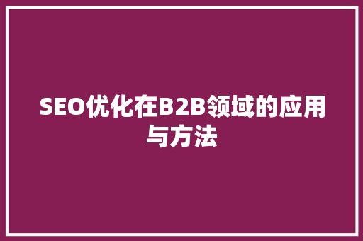SEO优化在B2B领域的应用与方法