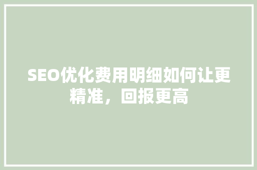 SEO优化费用明细如何让更精准，回报更高