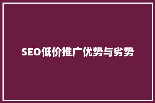 SEO低价推广优势与劣势