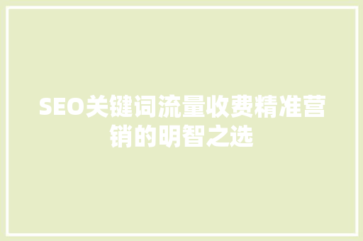 SEO关键词流量收费精准营销的明智之选