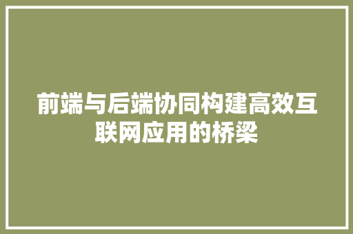 前端与后端协同构建高效互联网应用的桥梁