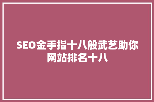 SEO金手指十八般武艺助你网站排名十八