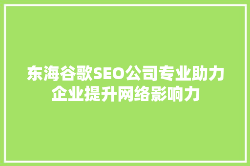 东海谷歌SEO公司专业助力企业提升网络影响力